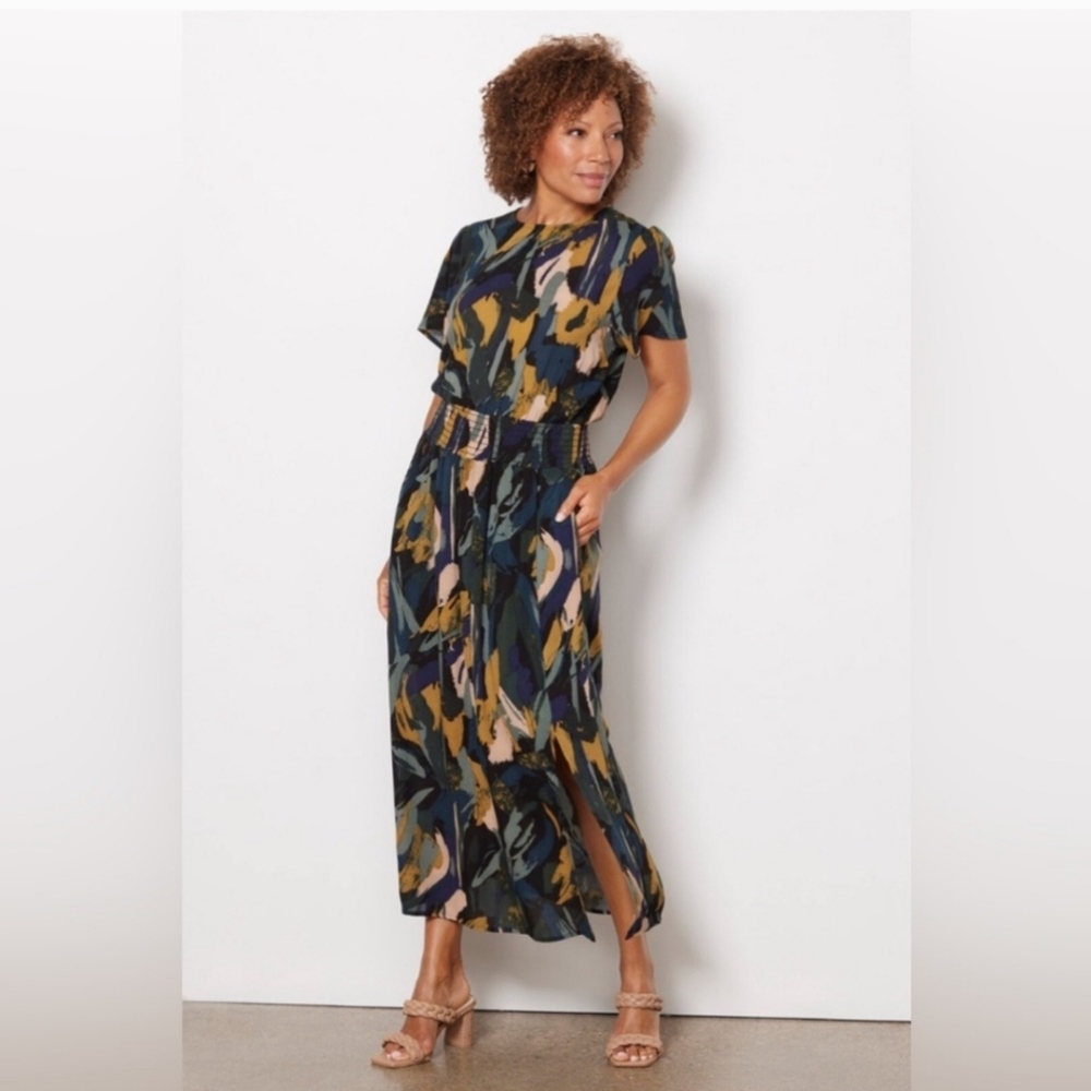 Evereve Alexis Smocked Multicolor Abstract Maxi Dress